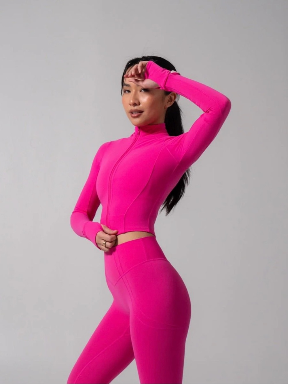 BuffBunny Hot Pink Active Zip Crop Top & Leggings Set